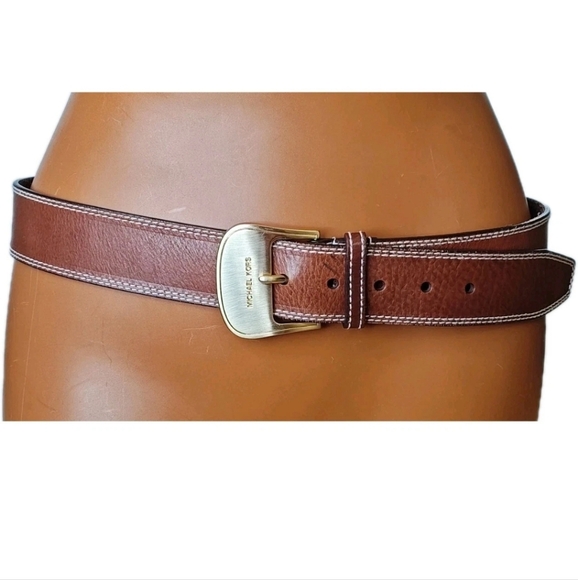 Michael Kors Accessories - Michael Kors Brown Leather Belt Woman Med 31-34 Gold Buckle Preppy Western Boho